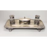 A Regency silver plated inkstand, 29cm wide, 9cm high