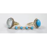 Two modern 9ct and gem set dress rings, including turquoise and simulated diamond set cluster and