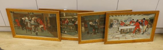 Cecil Aldin, set of four chromolithographs, Revellers, Huntsmen and Card Players, signed in the