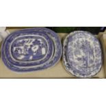 A set of five Willow pattern meat platters and five others (10)