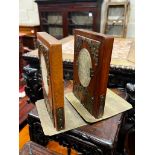 Seven assorted Chinese vase / plate hardwood stands together with two jadeite mounted bookends,