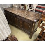 An early 18th century oak coffer, dated 1701, length 127cm, depth 48cm, height 71cm