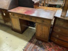 A Victorian mahogany kneehole desk, width 124cm, depth 54cm, height 76cm