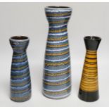 Three mid 20th century West German vases, tallest 32cm