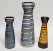 Three mid 20th century West German vases, tallest 32cm