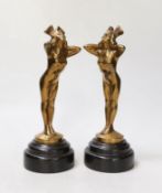 A pair of Art Deco style bronze nudes, 20cm