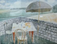 After Eric Ravilious, colour print, 'Tea at Furlongs', 35 x 43cm