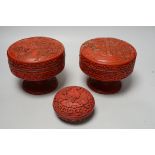 Two Chinese red lacquer stem dishes and covers and another box