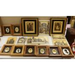 A collection of ten Osborne Ivorex plaques and framed silks