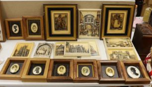 A collection of ten Osborne Ivorex plaques and framed silks