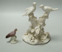 A small Derby porcelain bird and a Derby model of birds, 16cm, both c.1760-5
