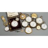 A collection of assorted wrist, fob and mainly pocket watches including Elgin and Garrard.