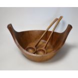 A Jens Quistgaard, for Dansk designs, Danish salad bowl with raised handles and a pair of salad