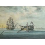Samuel Atkins (fl.1765-1808), ink and watercolour, Shipping after the Battle of Trafalgar, HMS