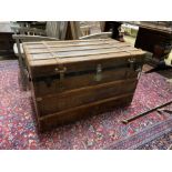 A late 19th century French travelling trunk with interior paper label “A. Bertrand, Paris”, length