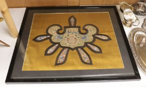 A framed Chinese embroidered silk collar, overall 55 x 63cm