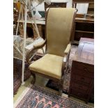 A William IV mahogany high back scroll arm elbow chair, width 65cm, depth 82cm, height 134cm