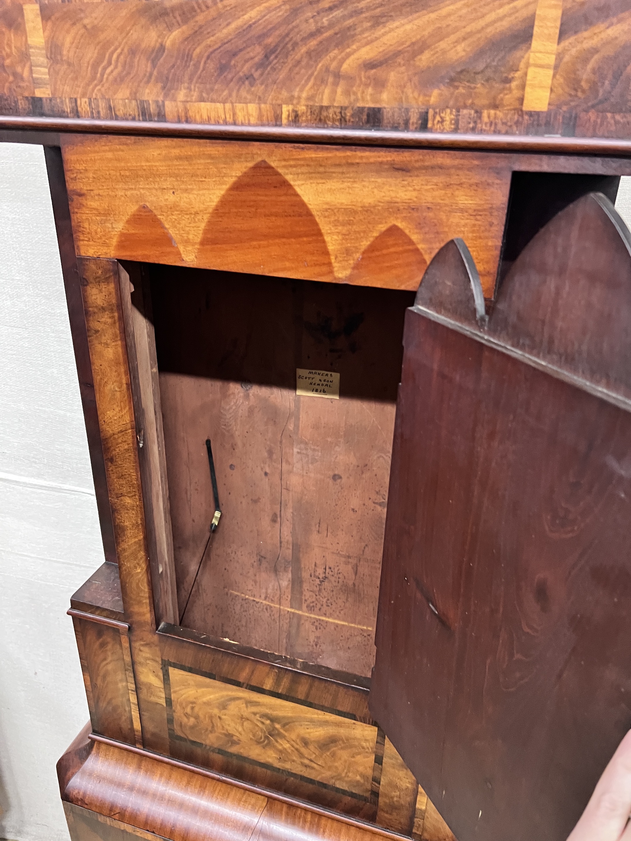 Scott & Son, Kendall. An early 19th century flame mahogany eight day longcase clock, height 230cm - Image 3 of 3