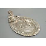 A late 19th century Hanau silver oval dish, with figural handle, import marks for David Bridge,