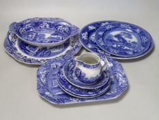 A small collection of Spode 'Italian' blue stamp (one black stamp) and two plates of Wedgwood '