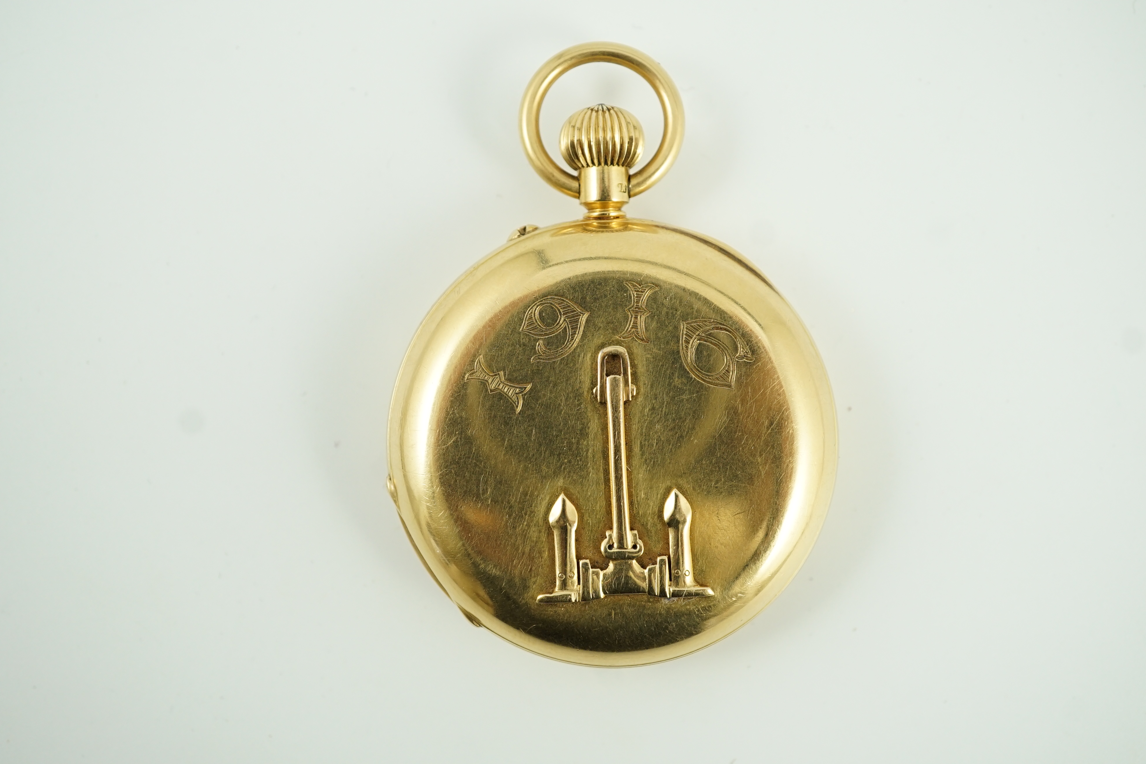 A George V 18ct gold hunter keyless pocket watch, by L. Mumford, London, the case front and back - Image 3 of 3