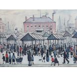 § § Laurence Stephen Lowry R.A. (English, 1887-1976) 'Market scene in a Northern town'offset