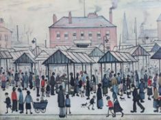 § § Laurence Stephen Lowry R.A. (English, 1887-1976) 'Market scene in a Northern town'offset