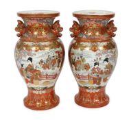 A pair of massive Japanese Kutani vases, Meiji period, each of oviform the neck applied with a