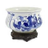 A rare Chinese blue and white ‘eighteen luohan’ censer, Kangxi period, inscribed dedication and