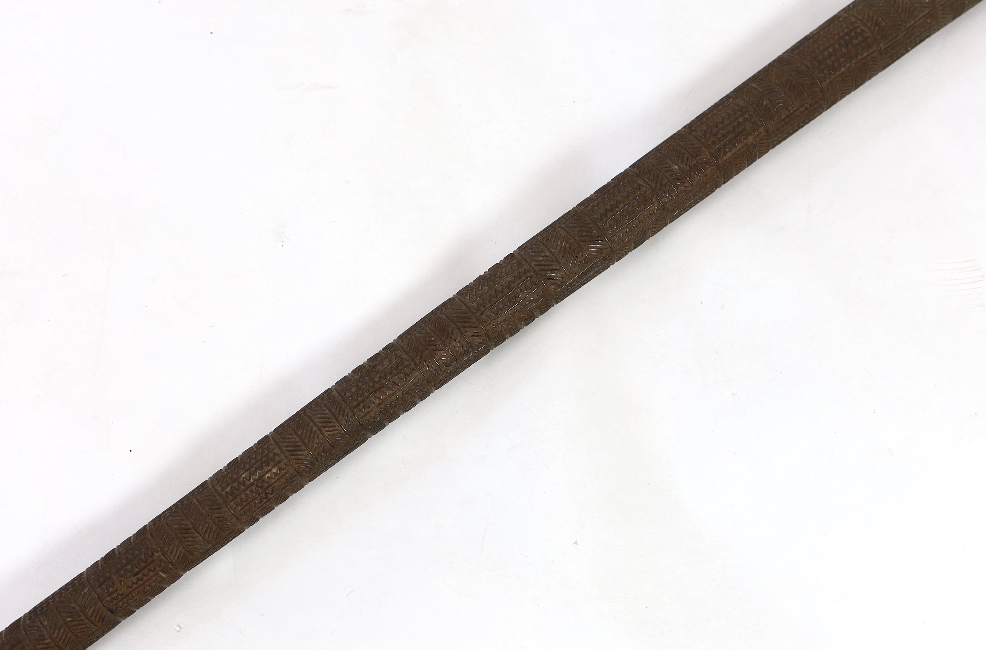 A Polynesian tribal Povai pole war club, Tonga, 19th century, of tapering cylindrical form, - Image 3 of 4