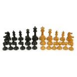 An early Jaques Staunton pattern lead weighted boxwood and ebony chess set, c.1850, white king