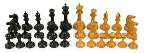 An early Jaques Staunton pattern lead weighted boxwood and ebony chess set, c.1850, white king