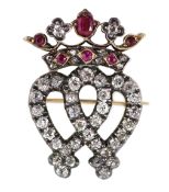 A Victorian gold and silver, ruby and diamond cluster set Luckenbooth brooch, 28mm,