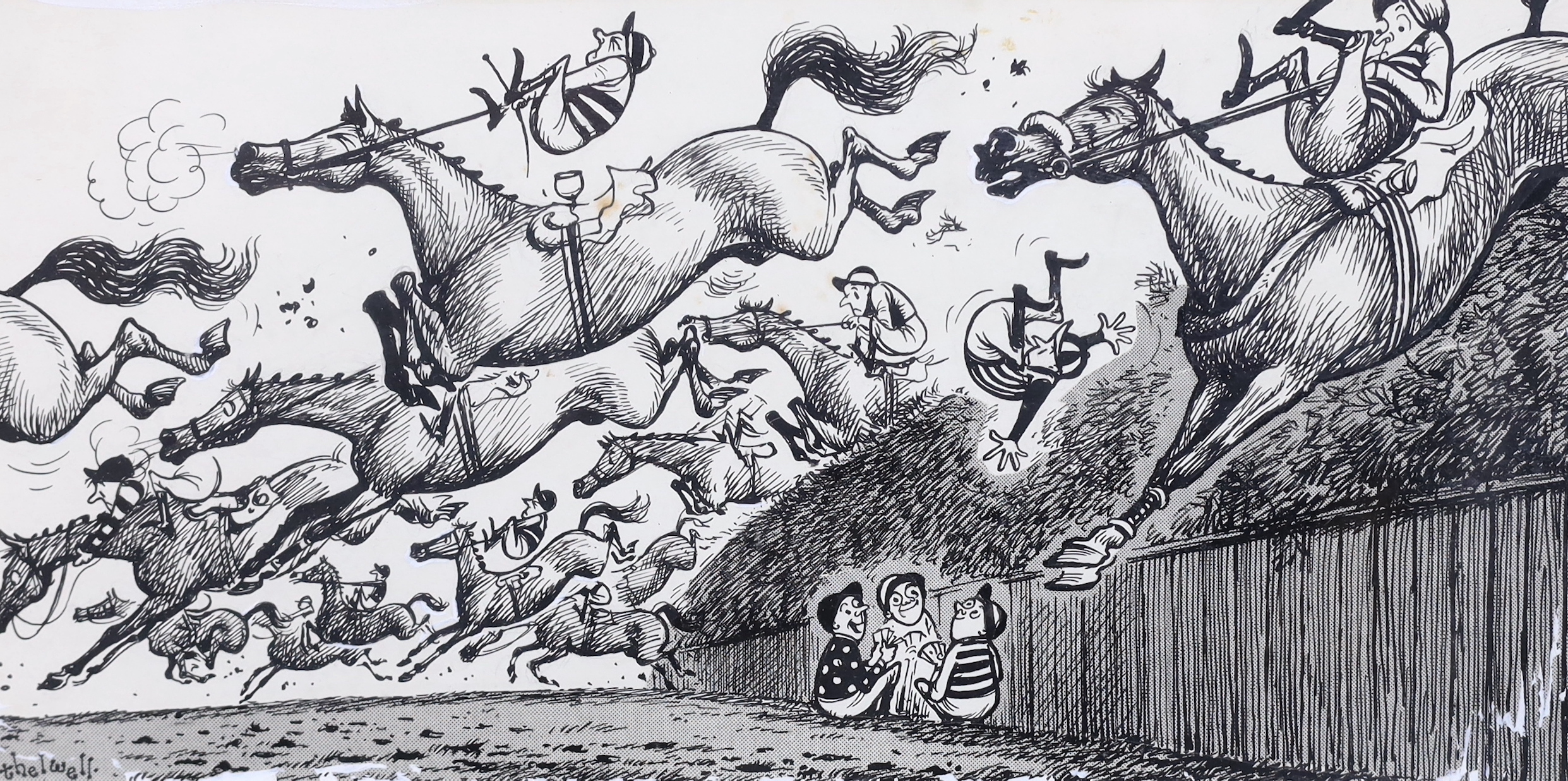 § § Norman Thelwell (English, 1923-2004) 'Here comes Charlie! let's have a rubber of bridge'pen