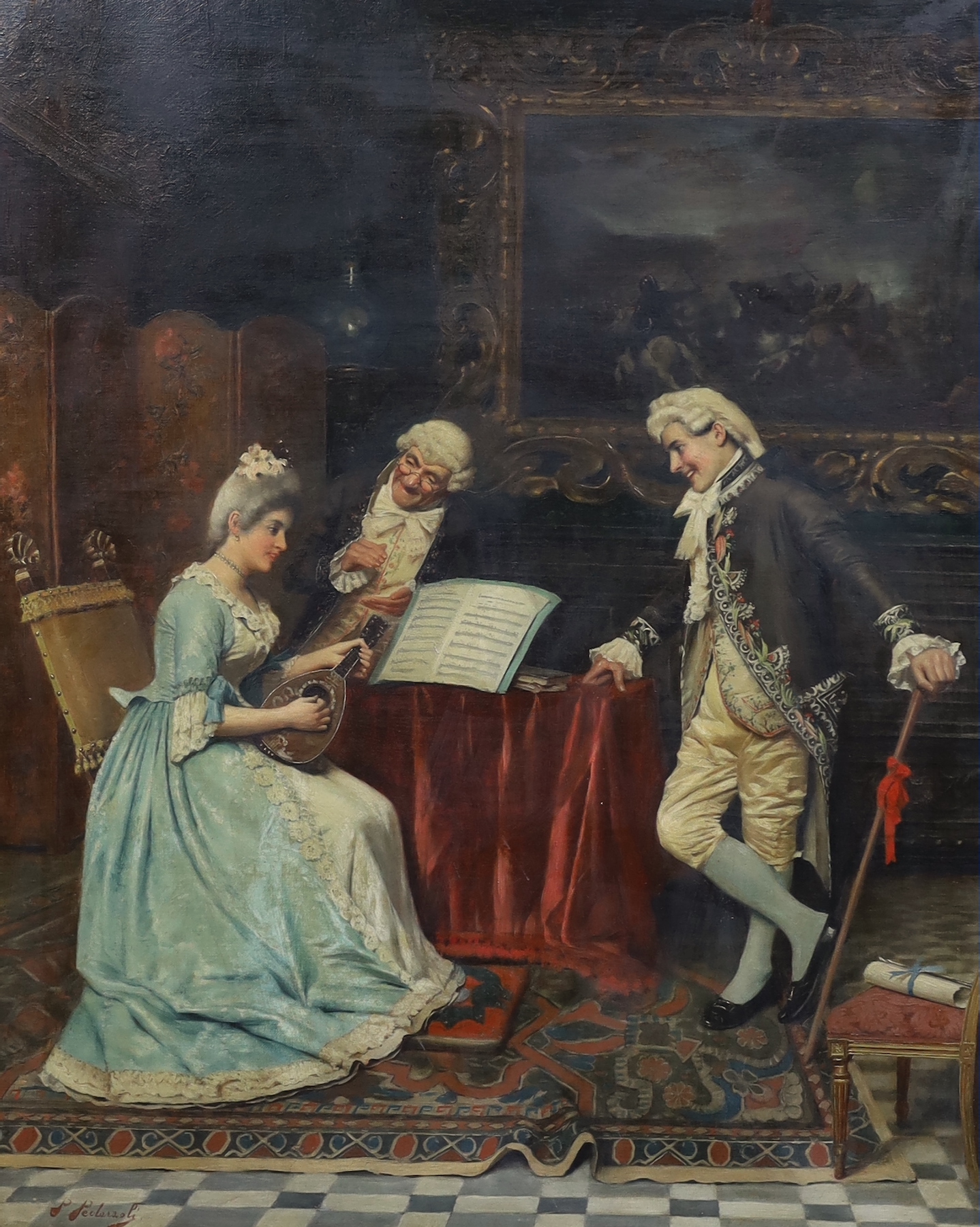 § § Pietro Pederzoli (Italian, 1889-1975) 'The Music Lesson'oil on canvassigned75 x 60cm***CONDITION