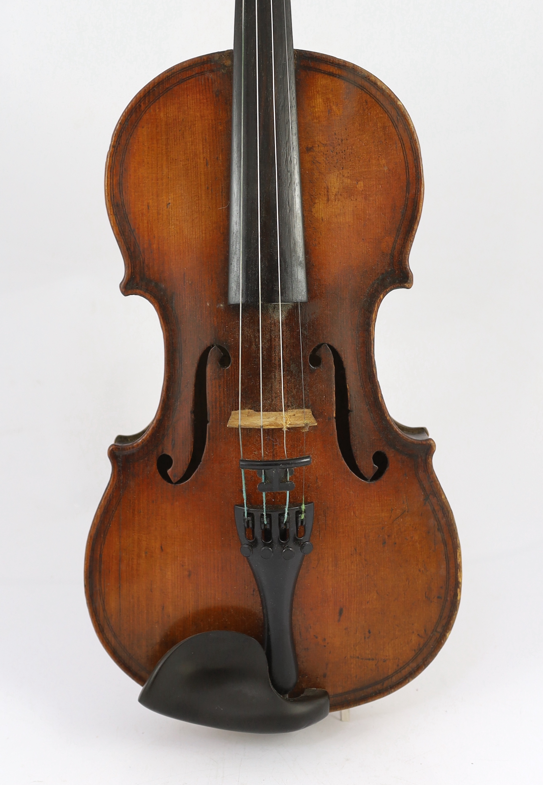 An 18th century violin, labelled ‘New Back by James Carroll, Maker, Manchester 1899’, with slight - Image 2 of 10