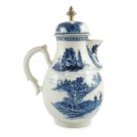 A Chinese blue and white jug and cover, Qianlong period, finely painted with a boy riding an ox in a