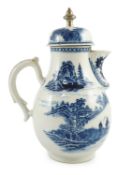 A Chinese blue and white jug and cover, Qianlong period, finely painted with a boy riding an ox in a