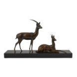 Georgij Dmitrievic Lavroff (Russian, 1895-1991). An Art Deco bronze group of two antelope, on