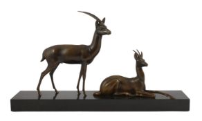 Georgij Dmitrievic Lavroff (Russian, 1895-1991). An Art Deco bronze group of two antelope, on