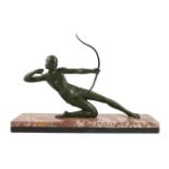 Salvatore Melani (Italian, 1902-1934). An Art Deco bronze figure of a female archer, kneeling upon a