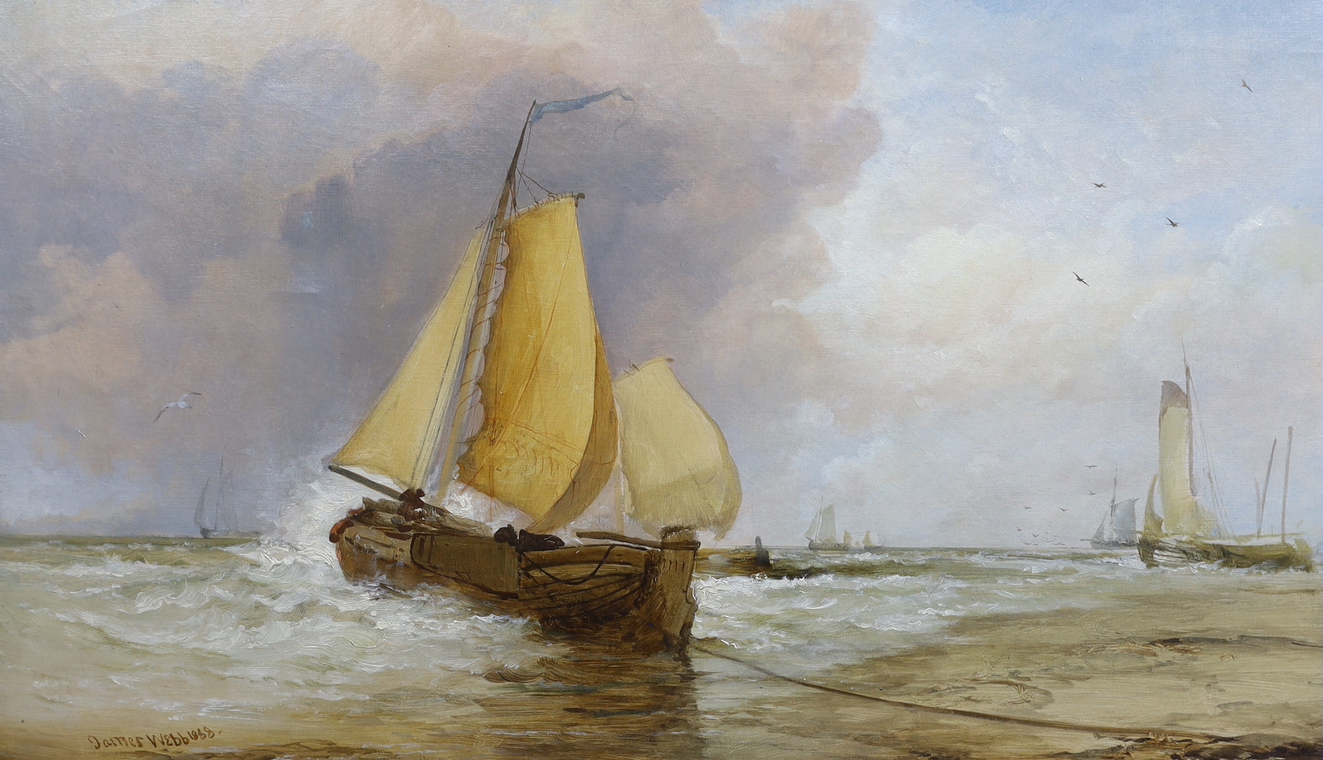 James Webb (British, 1825-1895) 'Putting to sea'oil on canvassigned and dated 188850 x 85cm***