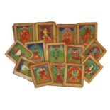 A set of thirty six Tibetan painted thangka pages, 19th century, each depicting deities and