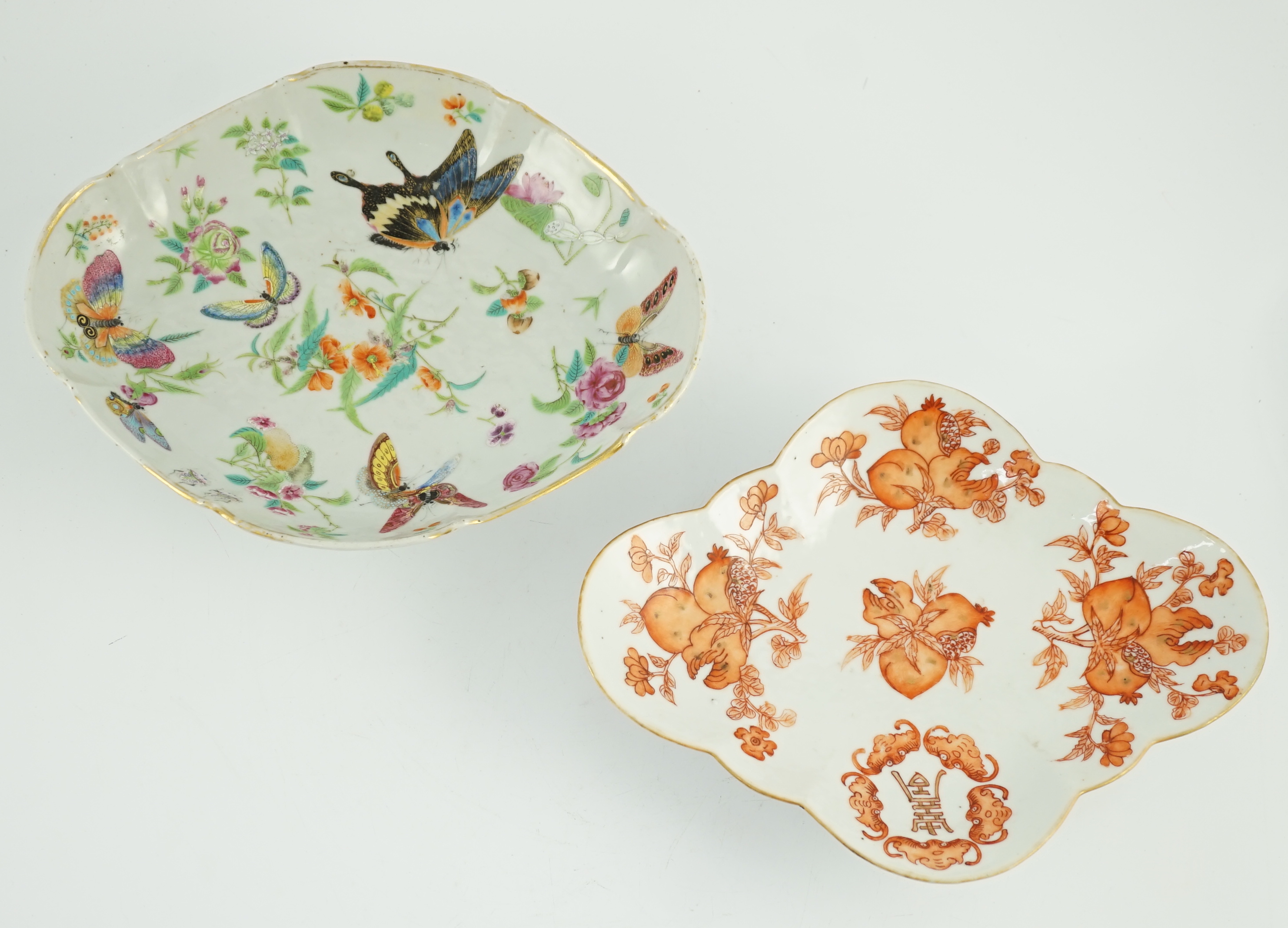 A Chinese famille rose 'butterfly and flowers' dish, Daoguang period and an iron red enamelled ' - Image 2 of 7