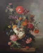 Dutch School c.1750 Still life of flowers in a vase upon a ledgeoil on canvas60 x 49cm***CONDITION