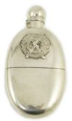 The London Scottish Rifles. A Victorian silver hip flask, Frederick Bradford McCrea, London, 1886,