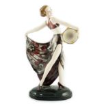 Stefan Dakon for Goldscheider, an Art Deco pottery figure 'Tambourine Dancer', c.1935, with