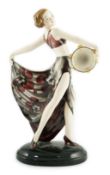 Stefan Dakon for Goldscheider, an Art Deco pottery figure 'Tambourine Dancer', c.1935, with