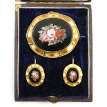 A Victorian gold mounted micro mosaic black onyx demi-parure, comprising an oval pendant brooch,