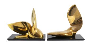 Jack Zajac (American, b.1929). A pair of bronze abstract sculptures, on ebonised plinths, one signed